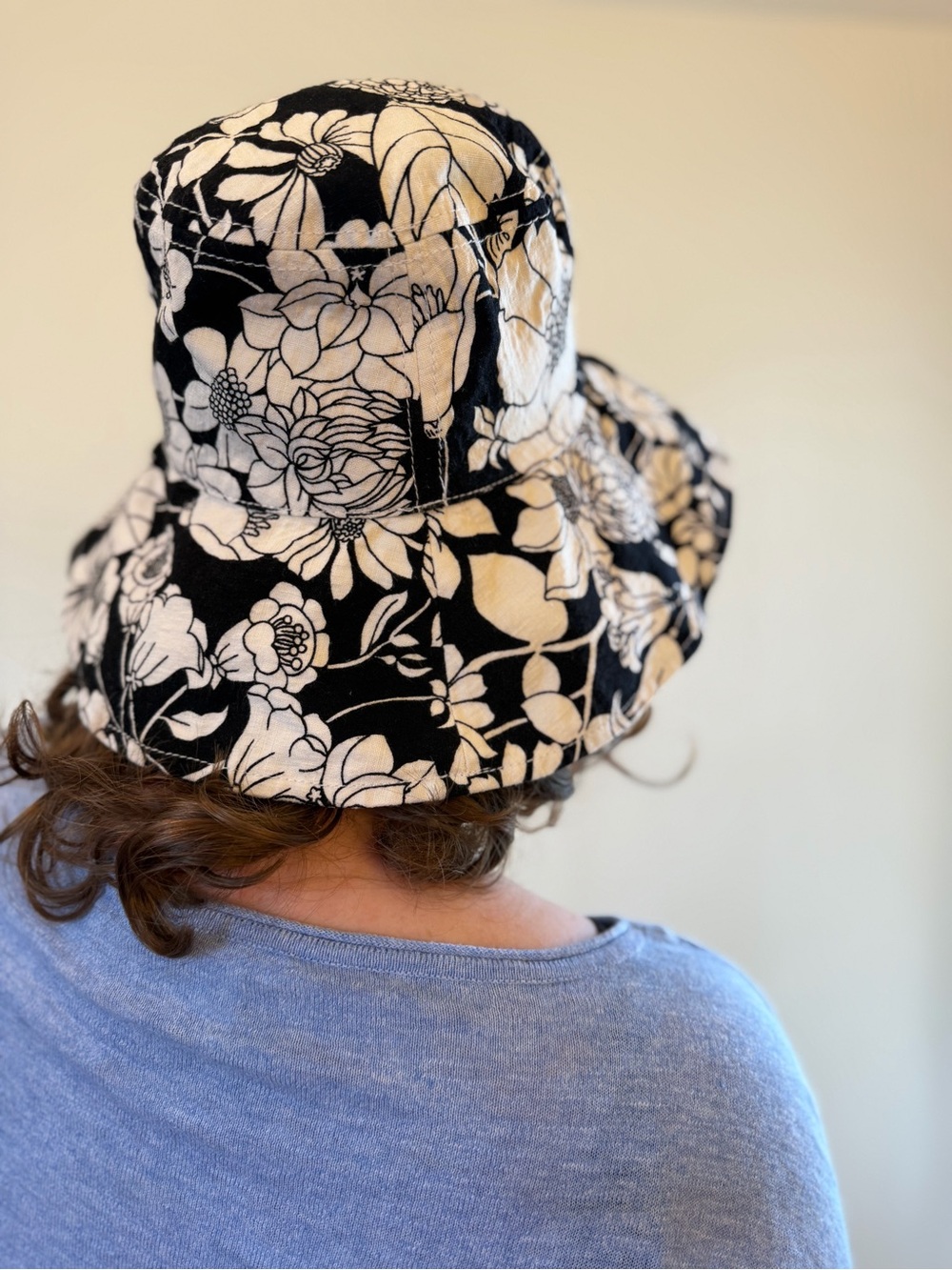 J. Crew - Linen Black and White Floral Bucket Beach Hat